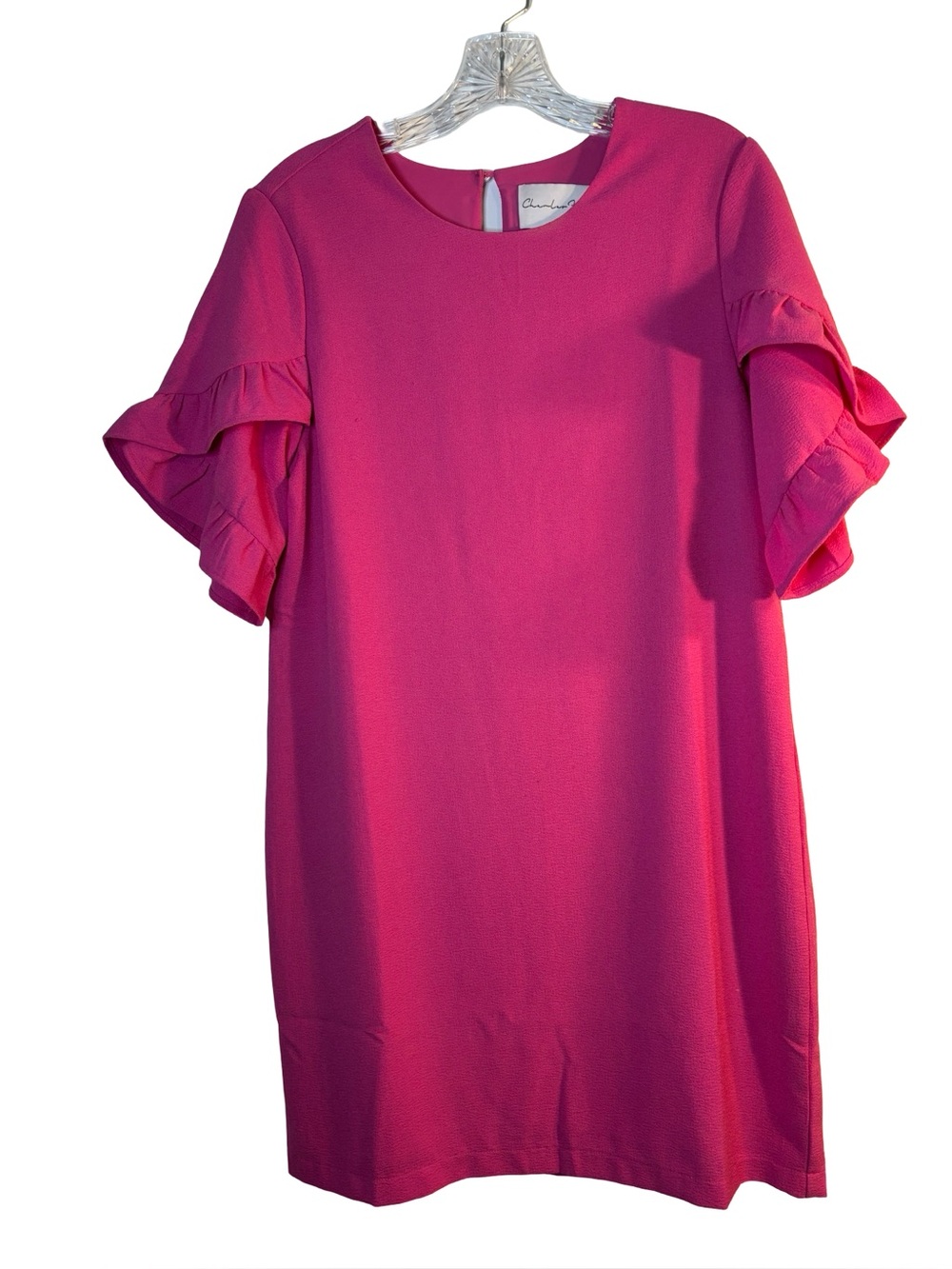 Charles Henry Fuchsia Ruffle Sleeve Midi Dress